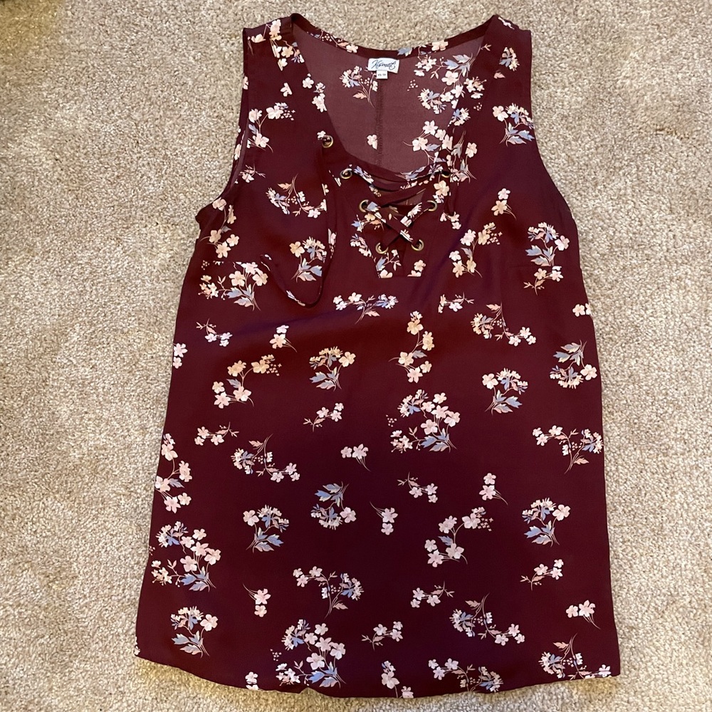 Tank Top with Floral Details XS Burgundy